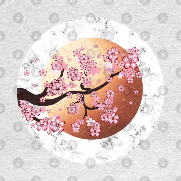 Blooming Sakura Branch on rose gold sun by AnnArtshock